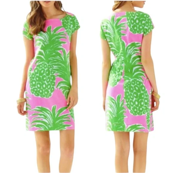 Lilly Pulitzer Loren Pink Green Pink Pout Flamenco Pineapple Knit Mini Dress - S - Picture 16 of 16